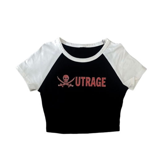 "OUTRAGE" RHINESTONE CROPTOP