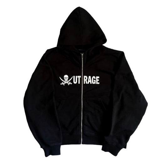 "OUTRAGE" ZIP-UP HOODIE
