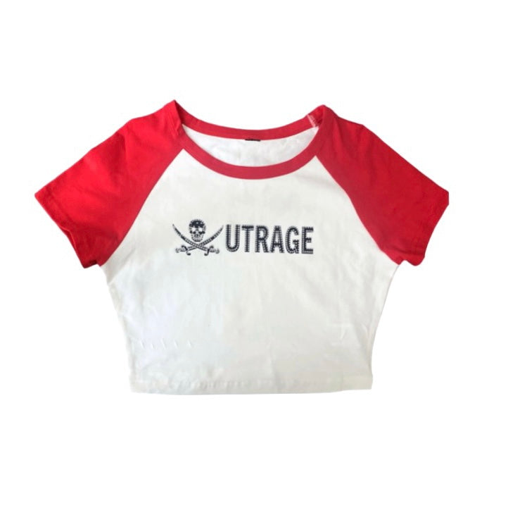 "OUTRAGE" RHINESTONE CROPTOP