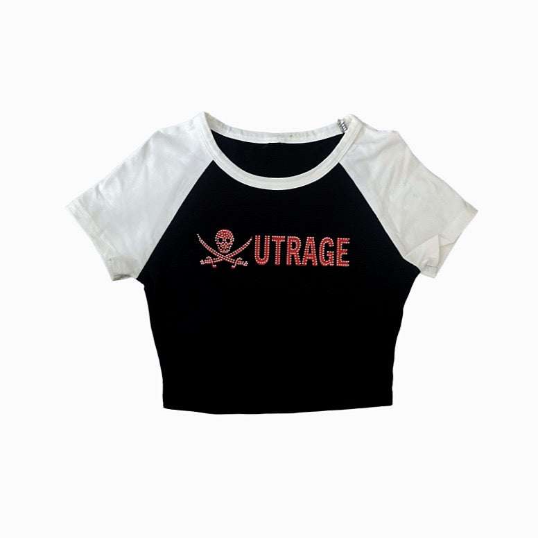 "OUTRAGE" RHINESTONE CROPTOP